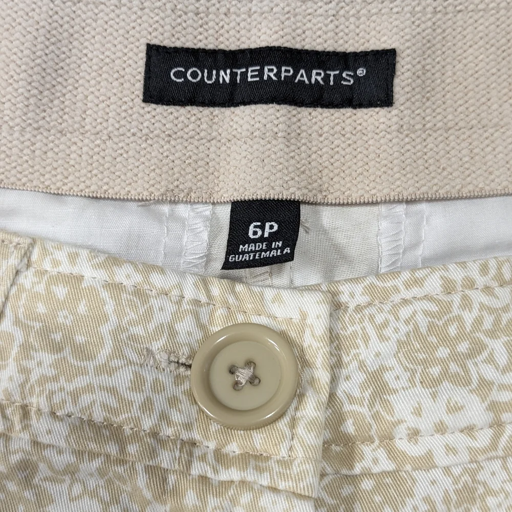Counterparts Tan/White Floral Cotton Blend Bermuda Shorts - 6P